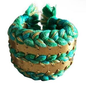 Gold and Green Braided Cuff Bracelet